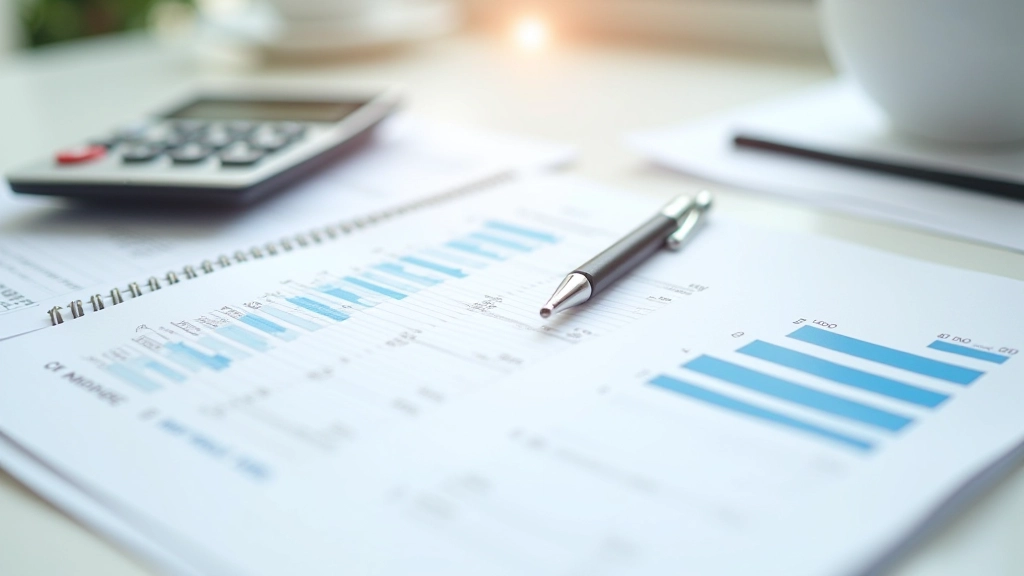 Tableau comparatif avec calculatrice, stylo et documents financiers sur bureau blanc