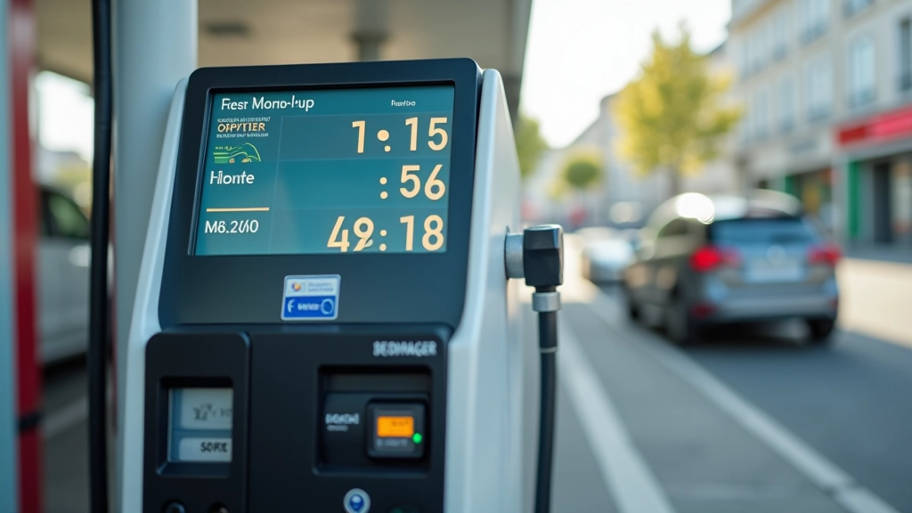 Pompe à essence de station-service avec écran d'affichage des prix, jour clair