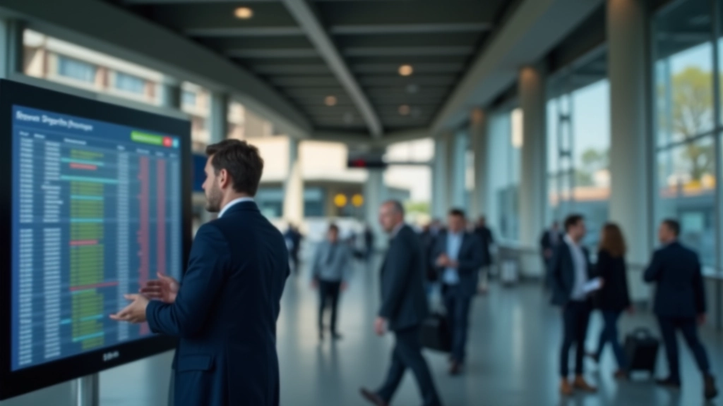 Homme en costume en gare, consultant horaires sur panneau d'affichage, environnement moderne