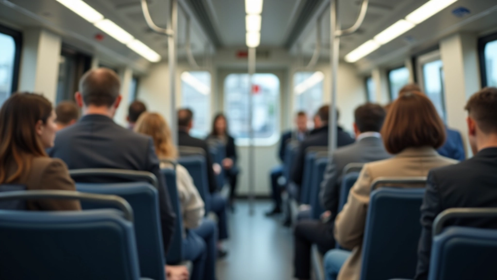 Commuters using public transport in French city